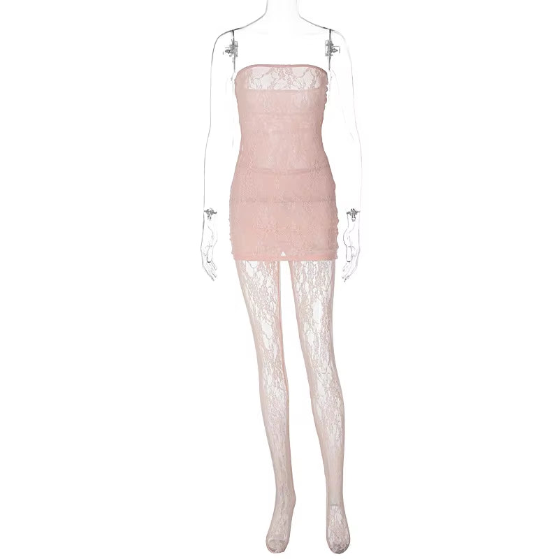 OUDINA Wholesale Hot-Selling Sexy Lace Stockings Women'S Sets Dress Mesh Women Two Piece Set