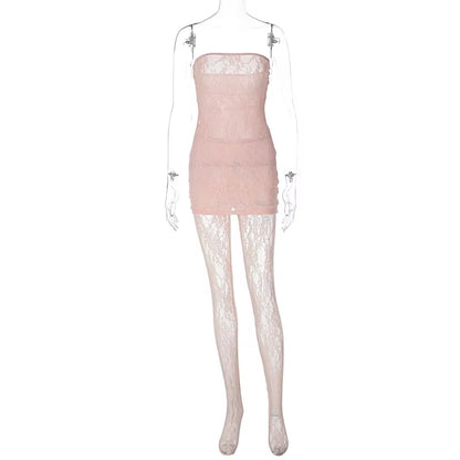 OUDINA Wholesale Hot-Selling Sexy Lace Stockings Women'S Sets Dress Mesh Women Two Piece Set