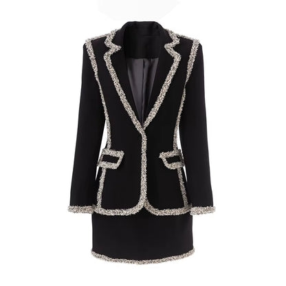 OUDINA High End New Winter Casual Elegant Sequin Blazer Women Office Two Piece Ladies Skirt Suits