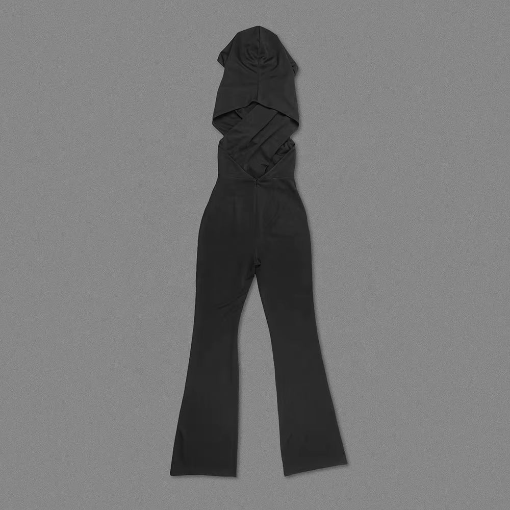 Black Backless Hoodie  Jumpsuit 