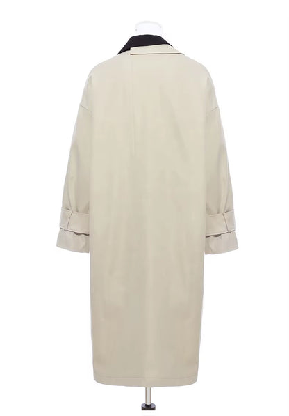 OUDINA New Asymmetrical Contrast Stitching Blazer Windbreaker Coat Ladies Winter Long Trench Coat