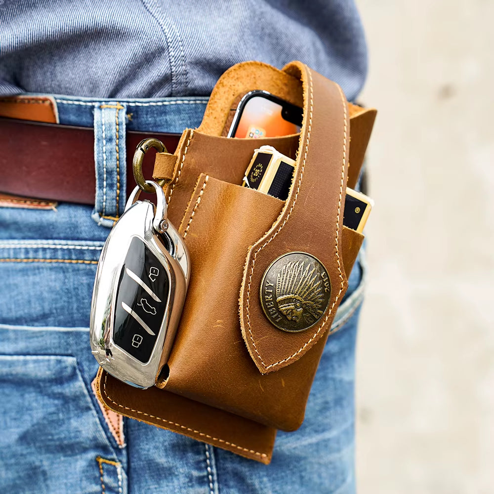 Marrant Multifunctional Leather Cell Phone Bag Men Premium Rugged Leather Cell Phone Holster with Belt Loop Men'S Waist Bag