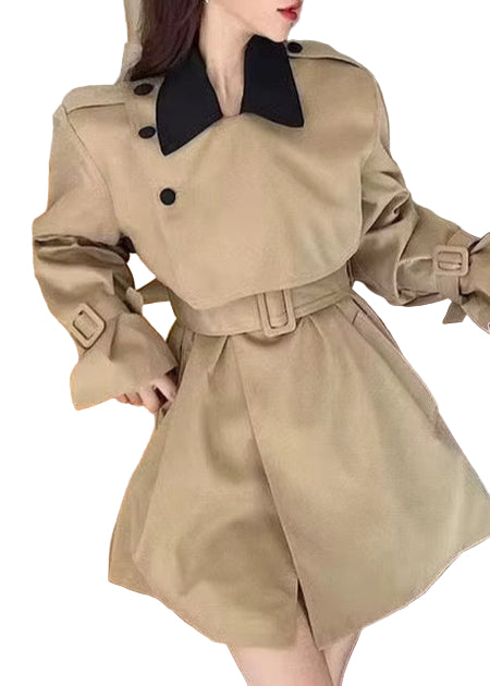 OUDINA Wholesale Korean Style Contrasting Colors with Belt Lace-Up Custom Trench Jackets Women'S Winter Jacket