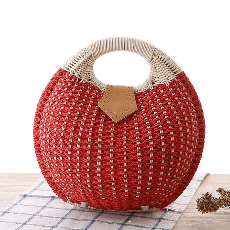Factory Supplier New Style Beach Straw Crossbody Basket Bag Bohemian round Knitting Straw Rattan Tote Bag