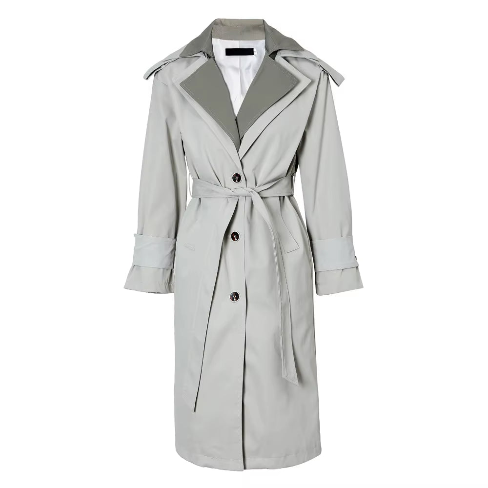 OUDINA Customize LOGO British Style Loose Temperament Windbreaker Long Jacket for Women Trench Coat