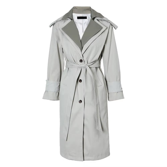 OUDINA Customize LOGO British Style Loose Temperament Windbreaker Long Jacket for Women Trench Coat