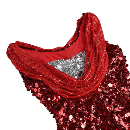 OUDINA American Dropshipping Splicing Sequins Pleated Bodycon Simple Lady Elegant Party Women Long Dress