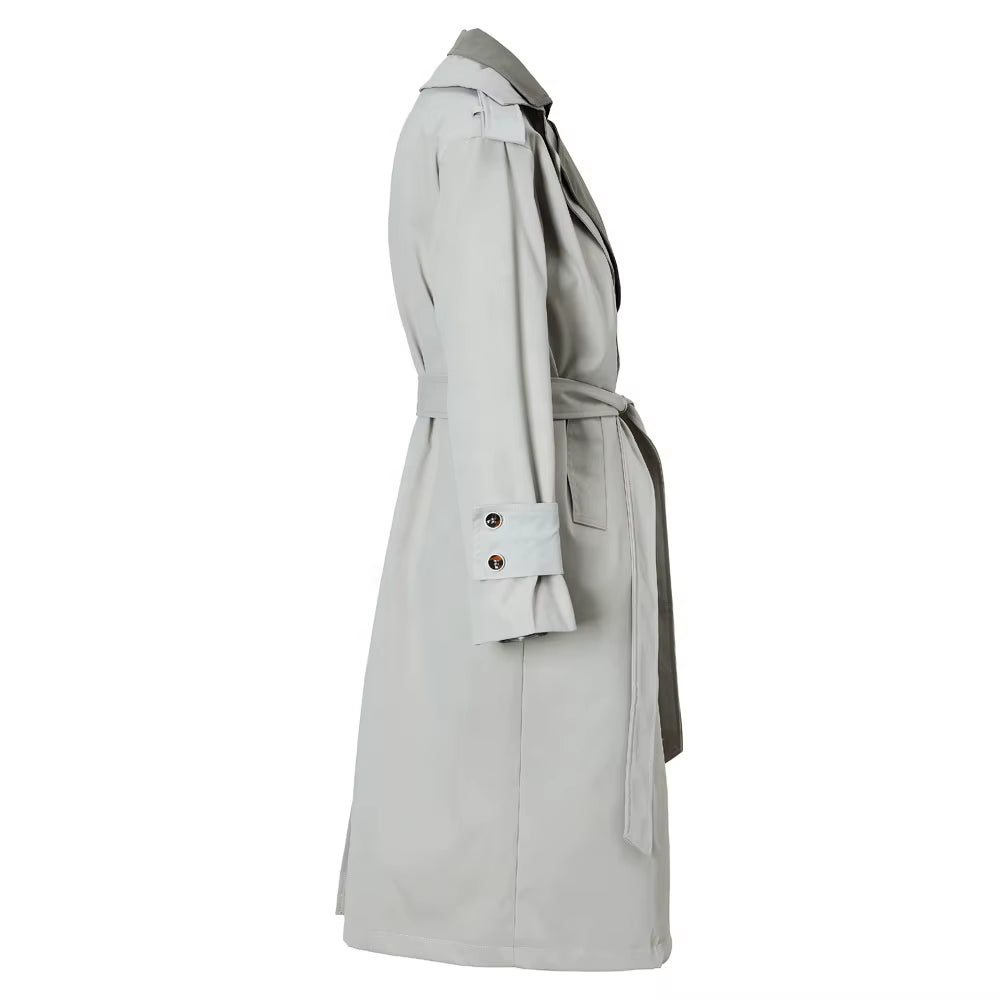 OUDINA Customize LOGO British Style Loose Temperament Windbreaker Long Jacket for Women Trench Coat