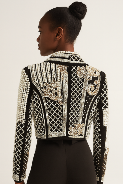 Elevate Your Style with the Regal Pearl Mosaic Blazer - Sophisticated Embroidery for the Modern Woman