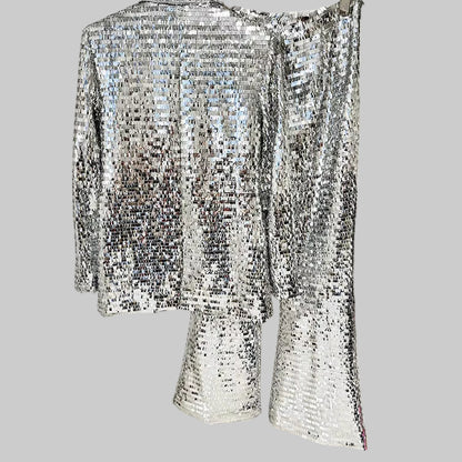 OUDINA Spring New Elegant Mesh Sequin One Button Blazer Jacket Suit Trousers Office Formal Two Piece Women'S Suit Sets