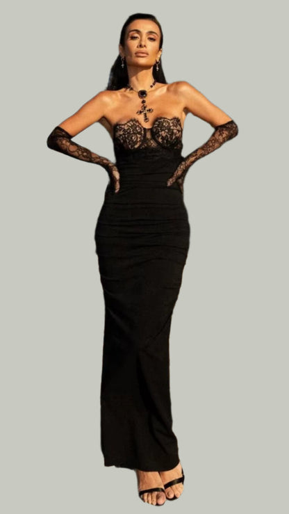Zipper Gloves Long Dress Ladies Party Elegant Vintage Women'S Dresses