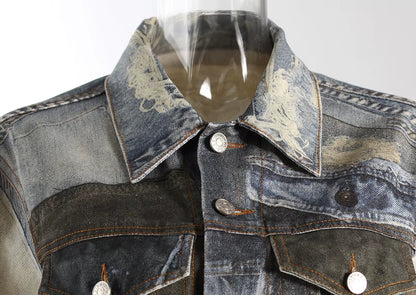 OUDINA Street Fashion Casual Patchwork Leisure Vintage Print Jean Jackets Denim Jacket for Women