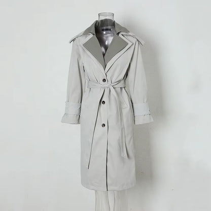 OUDINA Customize LOGO British Style Loose Temperament Windbreaker Long Jacket for Women Trench Coat