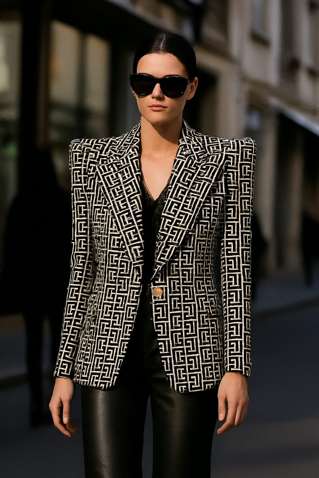 Chic GeoPrint Two-Piece Suit Set for Women