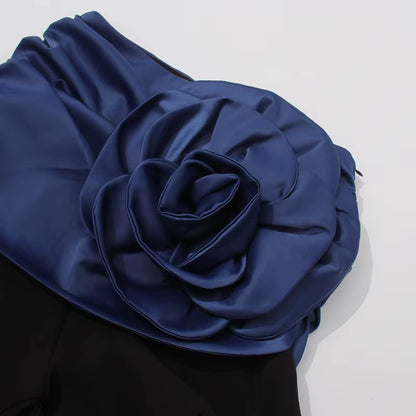 OUDINA Fashionable Three-Dimensional Flower Contrasting Color Elegant High Waist Trousers Casual Pants for Women