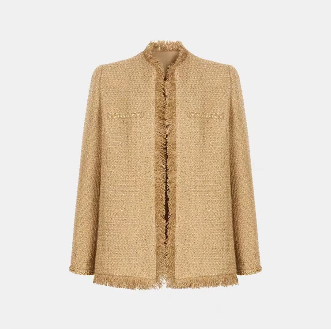 OUDINA New Arrival Top Fashionable Textured Double Breasted Luxury Jacket Blazers Women Tweed Blazer