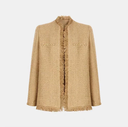 OUDINA New Arrival Top Fashionable Textured Double Breasted Luxury Jacket Blazers Women Tweed Blazer