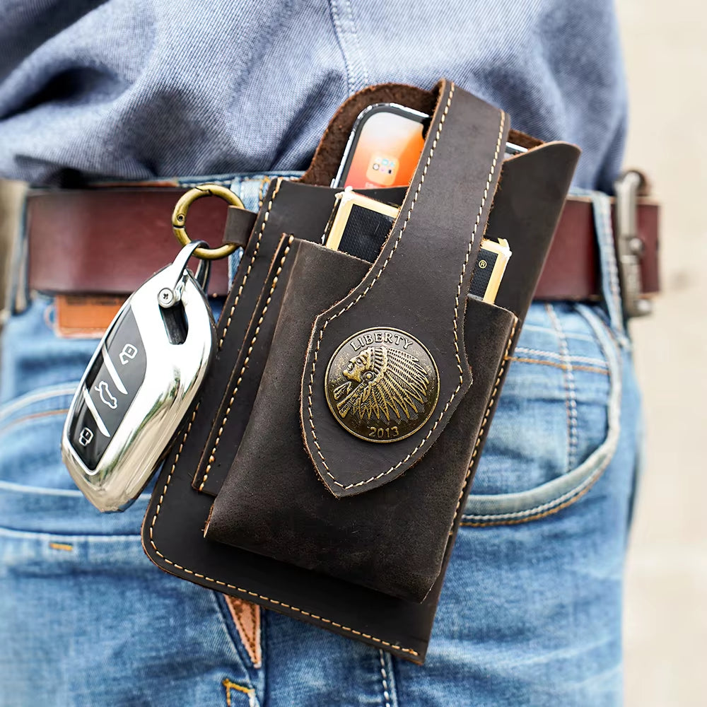 Marrant Multifunctional Leather Cell Phone Bag Men Premium Rugged Leather Cell Phone Holster with Belt Loop Men'S Waist Bag