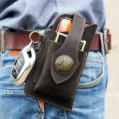 Marrant Multifunctional Leather Cell Phone Bag Men Premium Rugged Leather Cell Phone Holster with Belt Loop Men'S Waist Bag