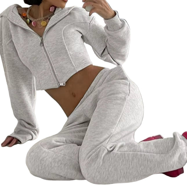 OUDINA Wholesale 2023 Casual 2 Piece Hoodie Set Women New Arrival Zipper Top Slim Pants Suit for Women