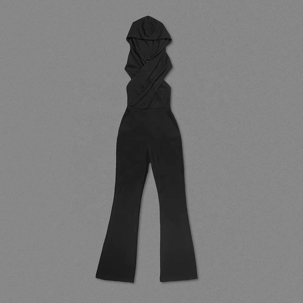 Black Backless Hoodie  Jumpsuit 
