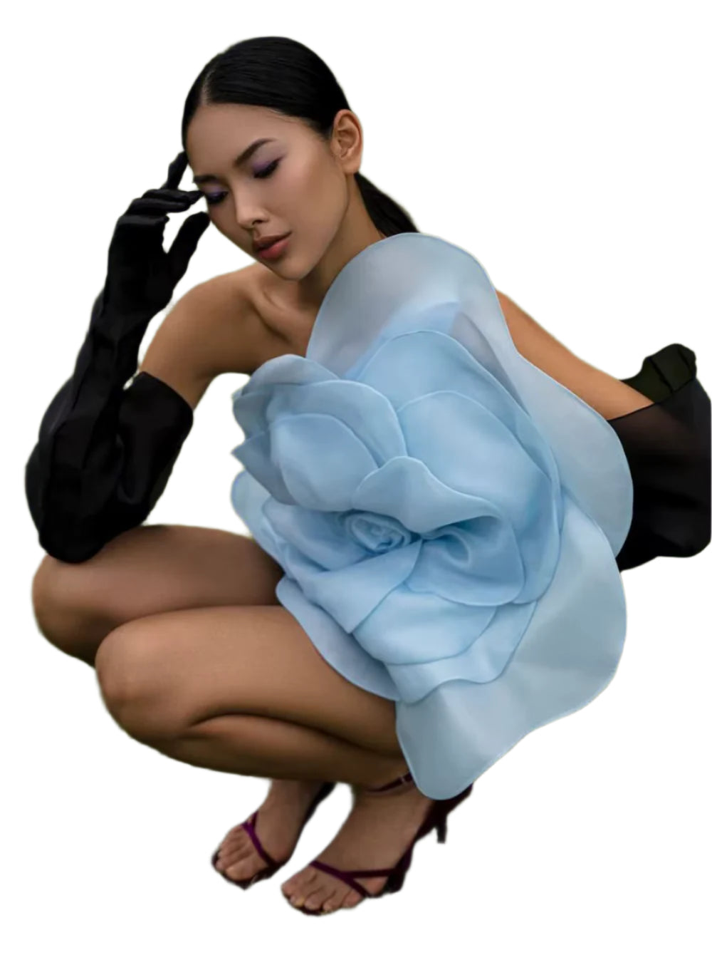 OUDINA New Stylish Oblique off Shoulder Flower Wedding Elegant Short Dress Luxury Evening Party Dresses Women