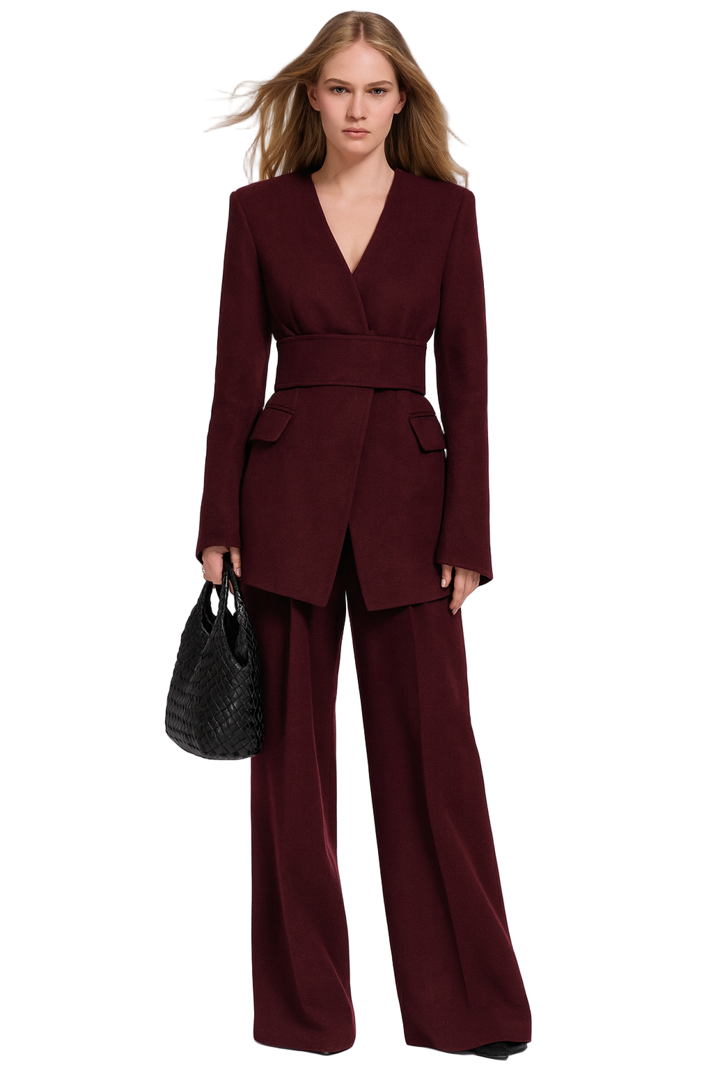 Sashes High Waist Wide Leg Pants Solid Ladies Suits Women Two Piece Set Women'S Suits