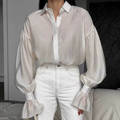 OUDINA Trendy Sexy Long Sleeve Shirt New Style Backless Lace-Up Slimming Solid Color Blouses for Women