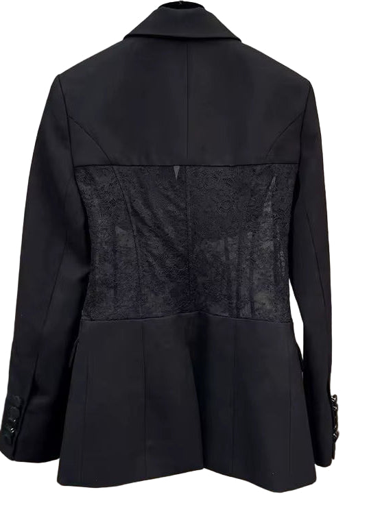 OUDINA New Style See-Through Waist Lace Elegant Casual Long Sleeve Ladies Tuxedo Blazers Jacket Blazer Women
