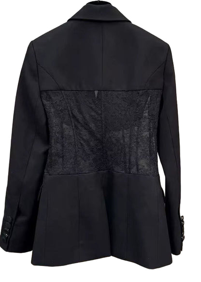 OUDINA New Style See-Through Waist Lace Elegant Casual Long Sleeve Ladies Tuxedo Blazers Jacket Blazer Women