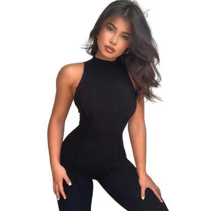 OUDINA Hot Selling New Fashion Bodycon Jumpsuit High Collar Casual Solid Color Sports Jumpsuit for Women 2023