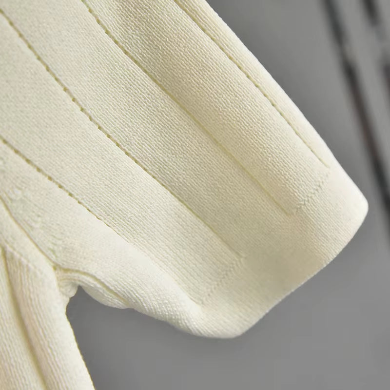 OUDINA Summer French Casual Elegant Button Short Sleeve Cardigan Top Women'S Knitted Sweater