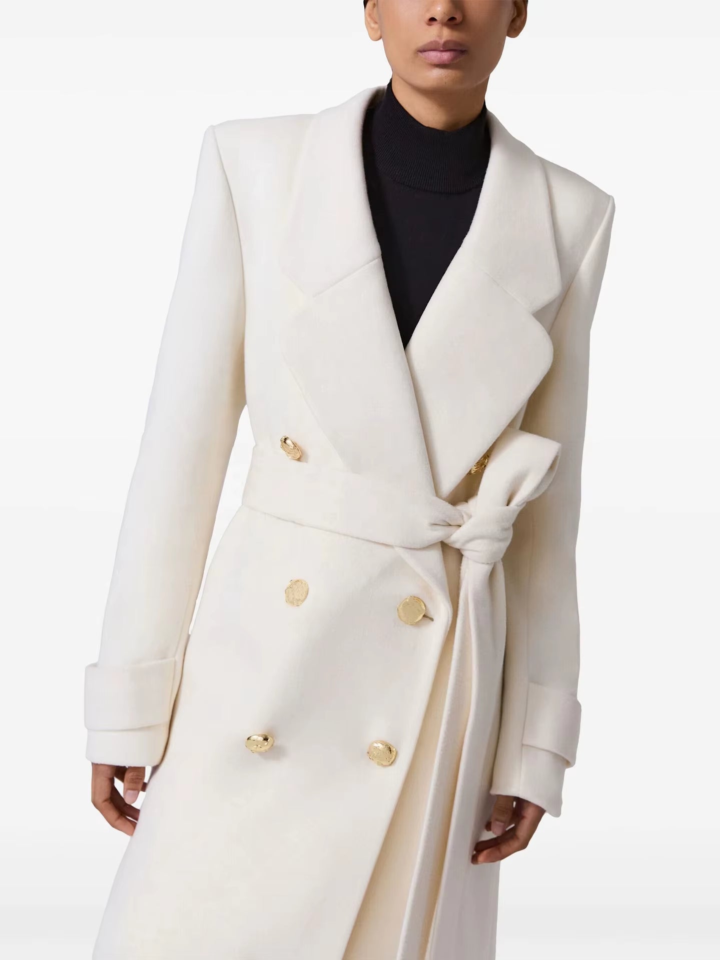 OUDINA Autumn Winter New Elegant Double-Breasted Lace-Up Casual Ladies Jackets Long Coat for Women