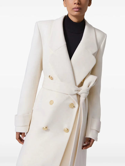 OUDINA Autumn Winter New Elegant Double-Breasted Lace-Up Casual Ladies Jackets Long Coat for Women