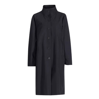 OUDINA Fashion Elegant Stand Single-Breasted Loose Ladies Coat Solid Long Trench Coats Simple Women'S Coats