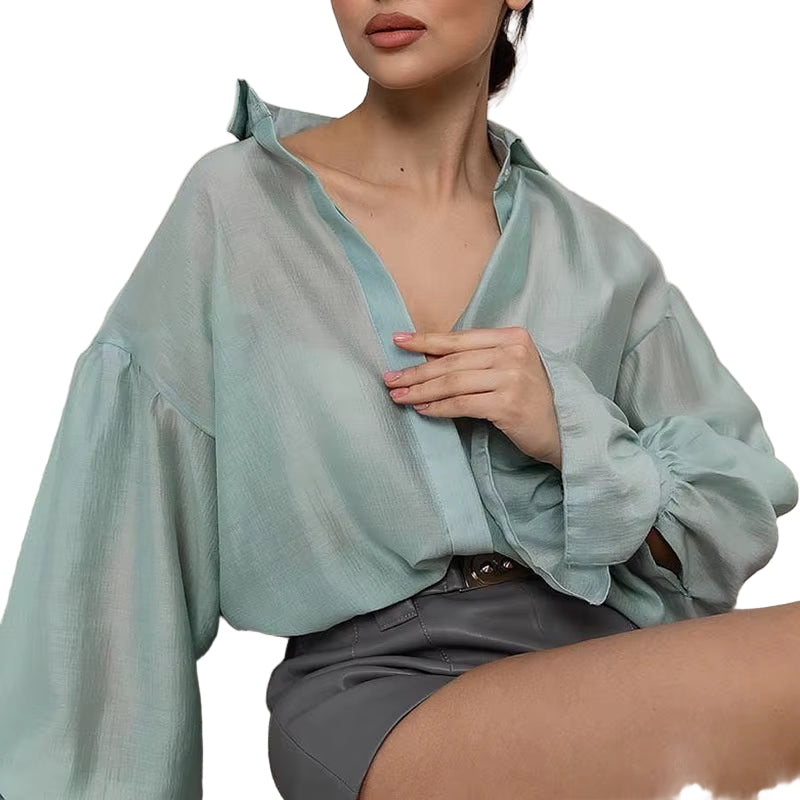 OUDINA Trendy Sexy Long Sleeve Shirt New Style Backless Lace-Up Slimming Solid Color Blouses for Women