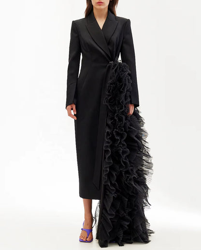 OUDINA Formal Splicing Lace Asymmetric Blazer Elegant Dresses V Neck plus Size Women Dress Party Women'S Dresses