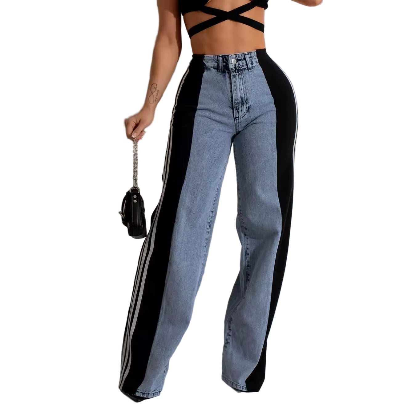 OUDINA Trend Hot Selling Both Sides Tassel Printed Fringed Trousers Casual Pants for Women