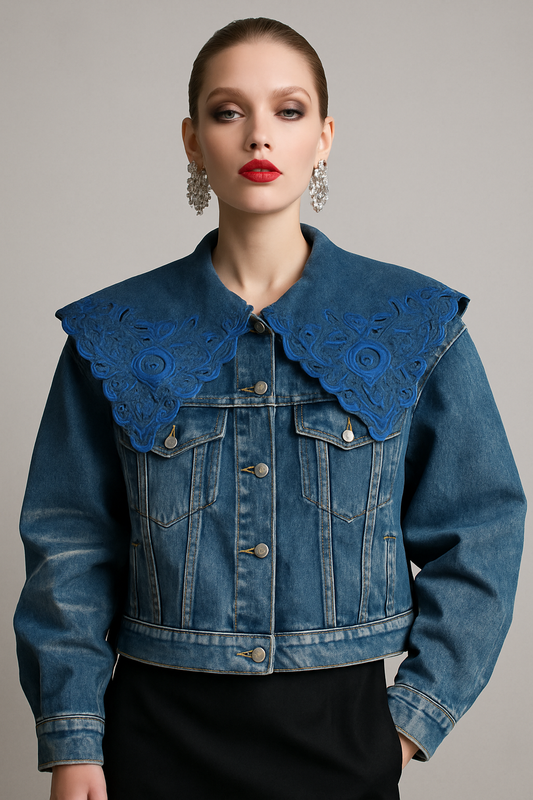 Azure Bloom Embroidered Denim Jacket