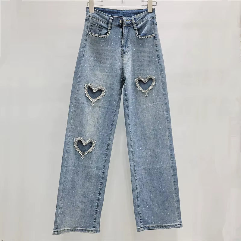 OUDINA New Arrivals Cargo Denim Loose High Waist Ripped Jean Straight Wide Leg Boyfriend Jeans Pants for Women