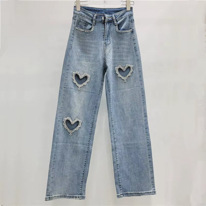 OUDINA New Arrivals Cargo Denim Loose High Waist Ripped Jean Straight Wide Leg Boyfriend Jeans Pants for Women