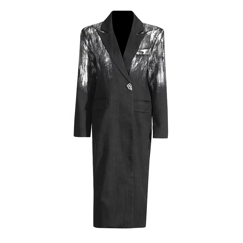 OUDINA Trendy Simple Printed Paint Trench Coat Women Casual Long Coat Single-Button Women'S Trench Coats