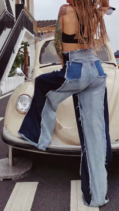 OUDINA Trend Boutique Loose Flared Trousers Mopping Casual Baggy Femmes Pants for Women'S Jeans
