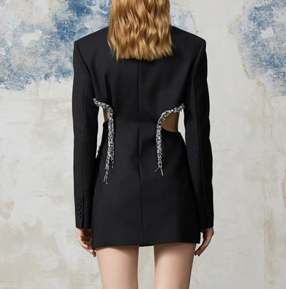 OUDINA Elegant Tassel Embroidery Blazers for Women Sexy Hollow Women'S Suits Blazers Slim Women Blazer