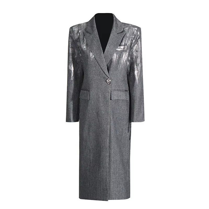 OUDINA Trendy Simple Printed Paint Trench Coat Women Casual Long Coat Single-Button Women'S Trench Coats