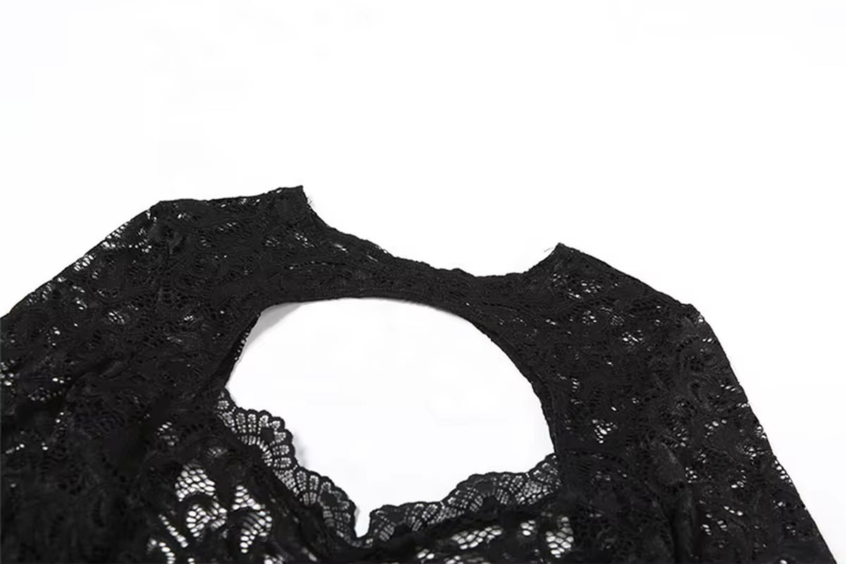 OUDINA Hotselling Autumn Street Sexy Lace Hollow Perspective Tights Two Piece Set Women Clothing 2 Piece Women'S Sets