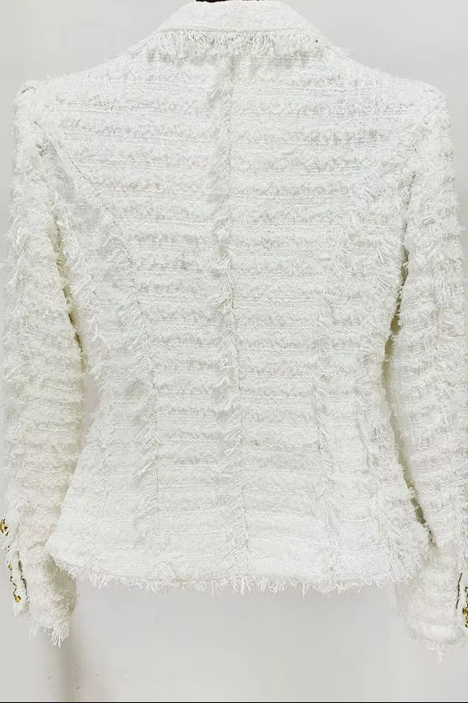 OUDINA Wholesale Two Piece Sets Knitted Profession Office Fringed Tweed Blazer Shorts Suit Set for Ladies Women'S Suits & Tuxedo