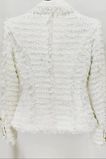 OUDINA Wholesale Two Piece Sets Knitted Profession Office Fringed Tweed Blazer Shorts Suit Set for Ladies Women'S Suits & Tuxedo