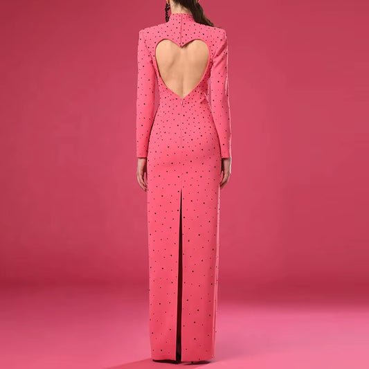 DRESS 3-------Long Heart Shape Backless Rhinestone Diamond Gown Dresses Women Lady Elegant Evening Dress