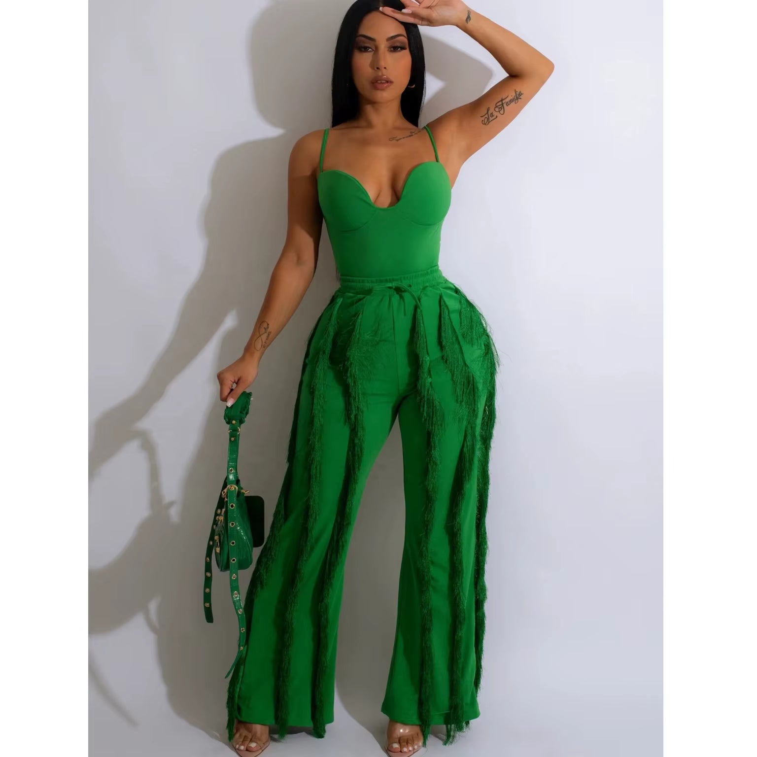  Tassel Bodysuits Two Piece Pants Sets 